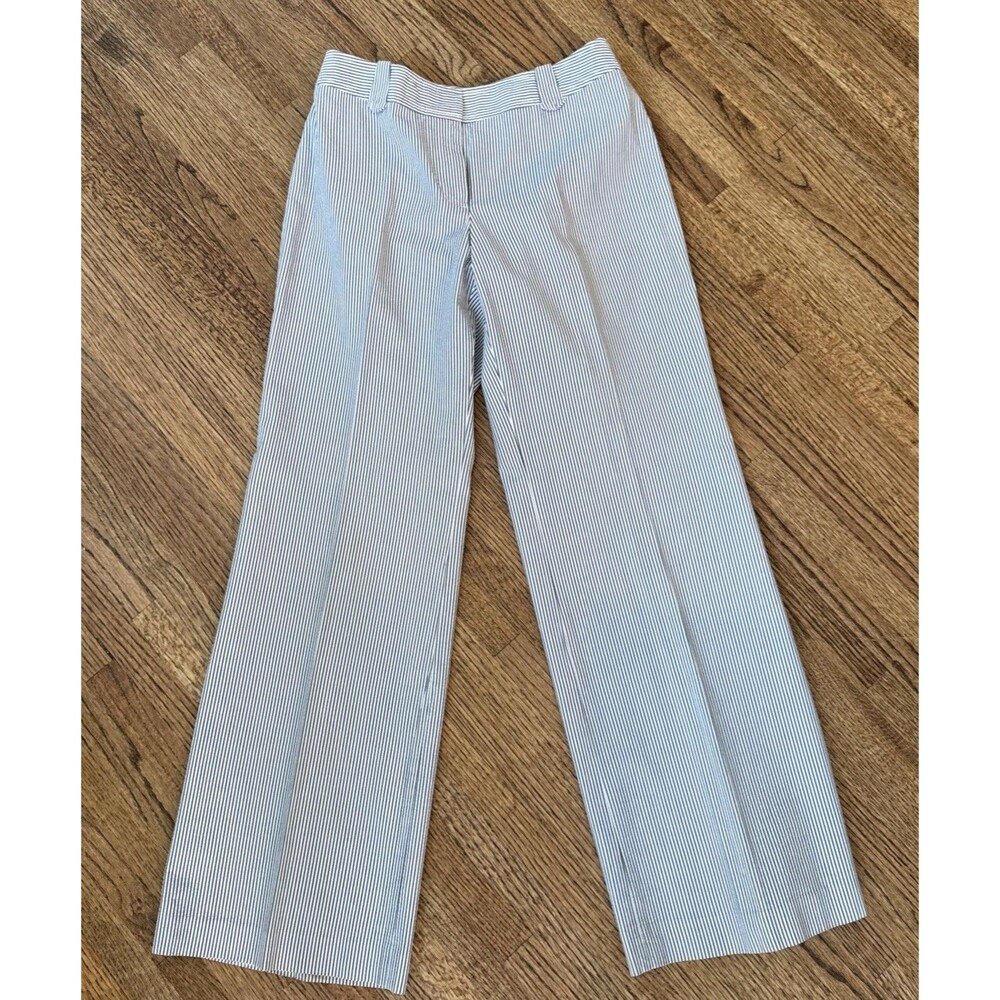 Women’s Gray White Striped Seersucker Wide Leg Trousers Dress Pants - Size 6 - Picture 3 of 6